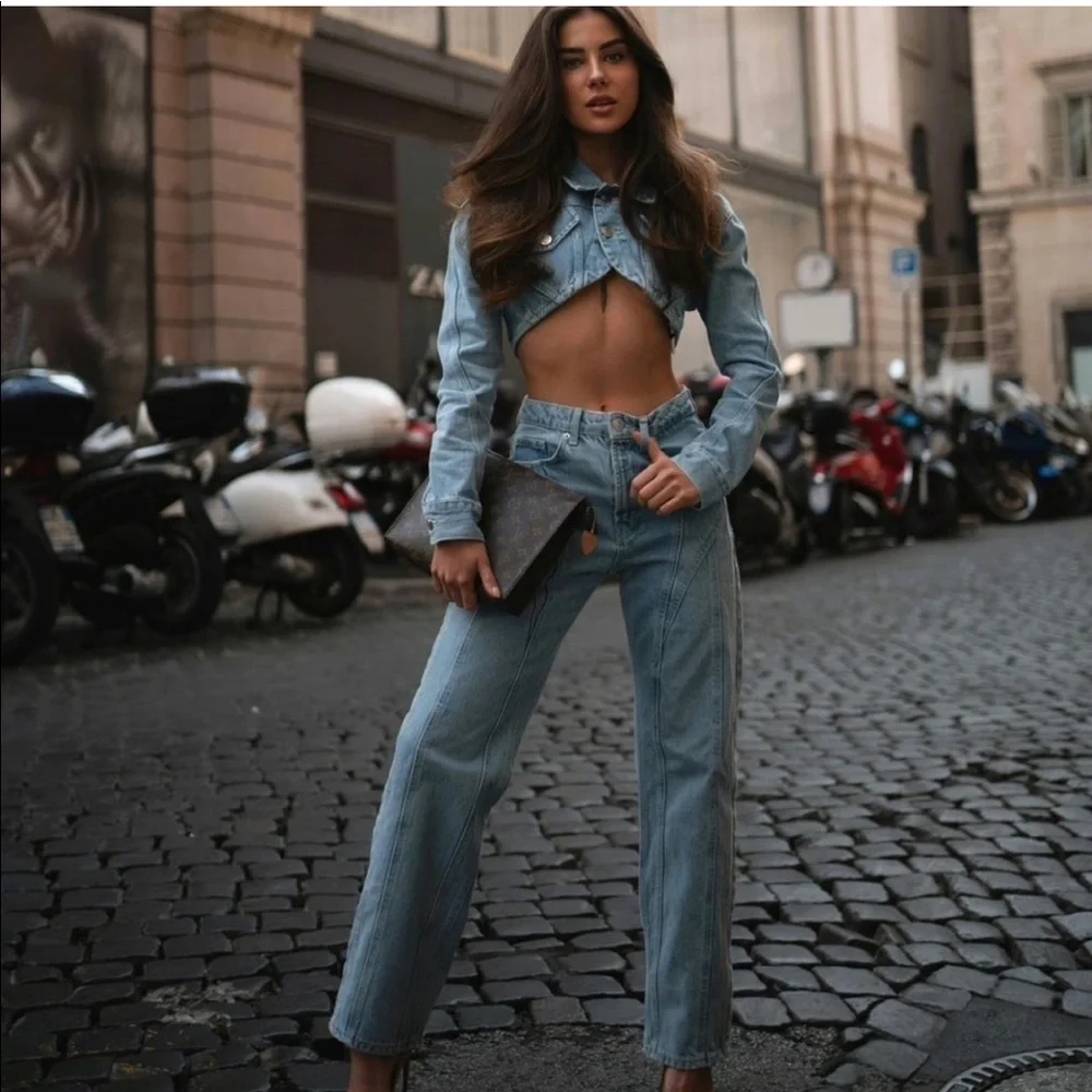 ZARA Cropped Denim Jean Jacket Size M BNWT - Picture 12 of 14